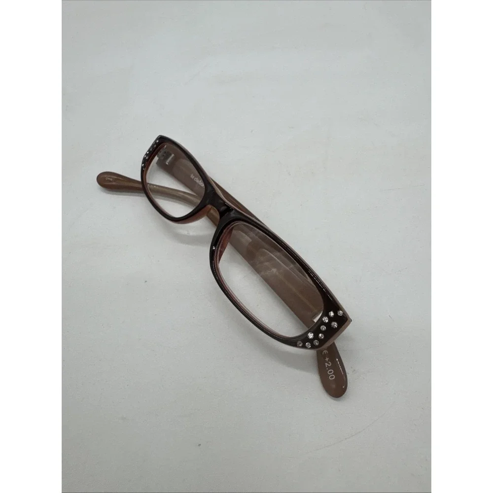 Liz‎ Claiborne Womens Reading Glasses Brown Rectangular Frames W/ Bling  +2.00